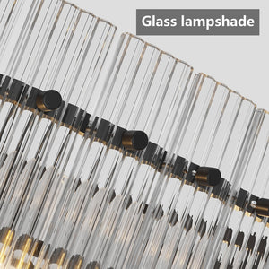 English Elm 37" Modern Round Crystal Chandelier, 2-Tier 8-Light LED Semi-Flush, Dimmable Touch Control, Adjustable Height Black W1340P332559