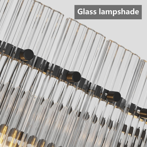 English Elm 37" Modern Round Crystal Chandelier, 2-Tier 8-Light LED Semi-Flush, Dimmable Touch Control, Adjustable Height Black W1340P332559