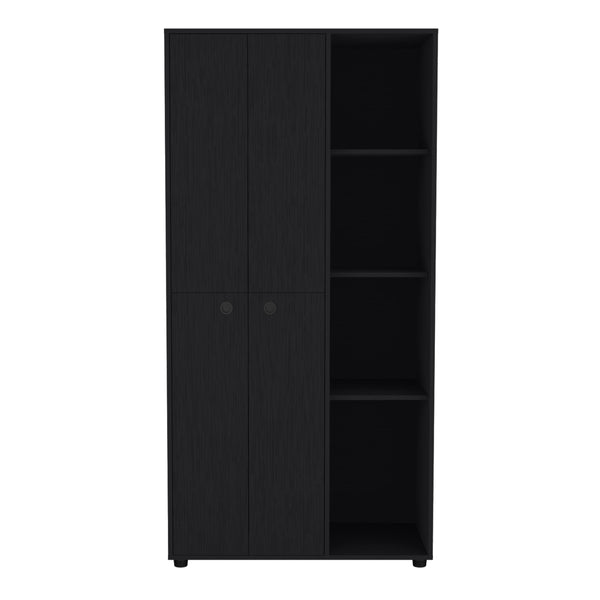 English Elm Misuri Multi-Function Wardrobe Armoire with Double Doors, Drawer, Hanging Rods and Open Shelves Black 73 L x 24 W x 3 H B200S00288