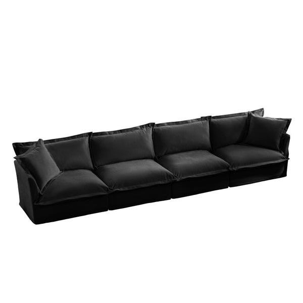 English Elm Slipcovered Long Sofa - Cloud-Like Comfort 4-Seater With Washable Covers & Deep Seating In Black Chenille W3041S00114-GIGA