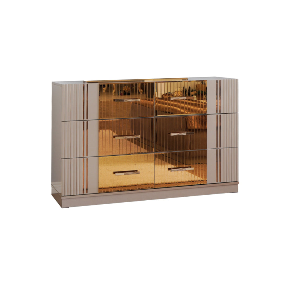 English Elm Lorenzo Modern 6-Drawer Dresser in Gray with Bronze Mirror Accents, Metal Handles, 64"W x 38"H B00957544