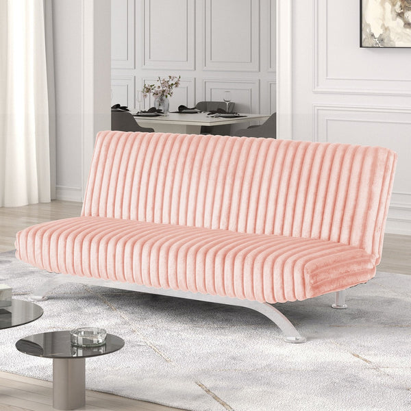 English Elm Pink Futon Sofa Bed with Chrome Support Legs, Contemporary Convertible Design, Foam Cushioned Comfort Pink 45 L x 72 W x 10 H B2741P363790