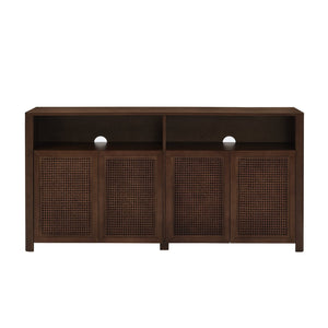 English Elm 63" Mid Century Modern Rattan Sideboard Buffet Cabinet with Adjustable Shelves, Durable Craftsmanship and Outlet Access for Living Room Storage and TV Console Walnut W1801P371658