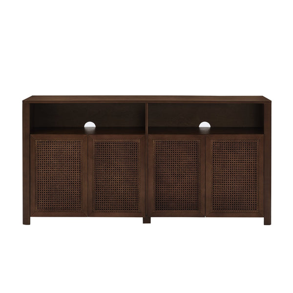 English Elm 63" Mid Century Modern Rattan Sideboard Buffet Cabinet with Adjustable Shelves, Durable Craftsmanship and Outlet Access for Living Room Storage and TV Console Walnut W1801P371658