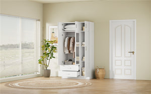 English Elm 3-door Mirrored Wardrobe with Full Length Dressing Mirror Drawers and Top Cabinet White LP006005AAK