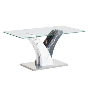 English Elm Table And Chair Set – Modern Glass Top Dining Table With 6 White Pu Chairs For Stylish Comfort W1151S03811-GIGA