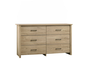English Elm Seraphiel Six Drawer Wide Dresser Oak Tone Finish Matte Black Hardware Bedroom Storage Light Oak B2749P413335