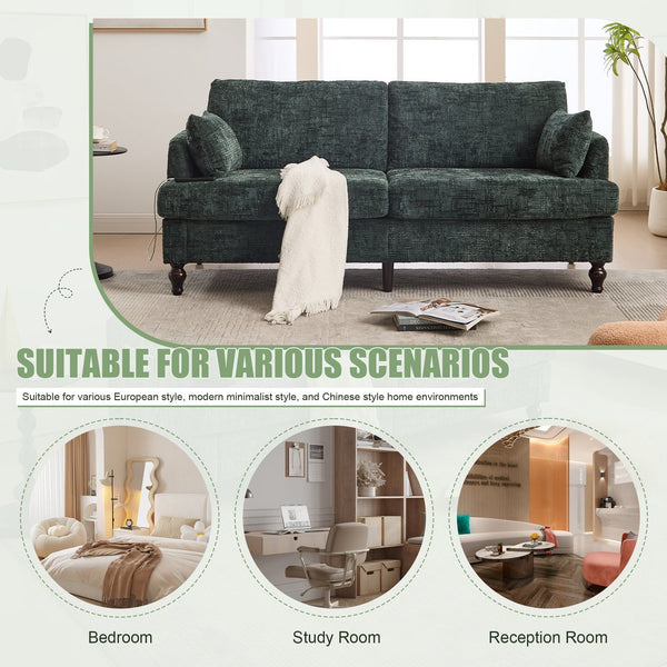 English Elm Modern chenille 2-seater sofa with LED, USB charging, storage pocket, solid wood legs, durable comfort Emerald W395P318546