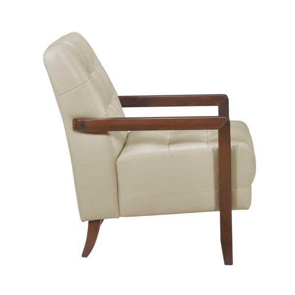 English Elm Modern Tufted Leather Accent Chair with Walnut Wood Frame, Upholstered Seat, Compact Stylish Design Beige 28 L x 21 W x 25.75 H B011P271921
