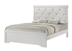 English Elm Modern Queen Panel Bed with Upholstered Diamond-Tufted Headboard, Sturdy Wood Frame, Chic Bedroom centerpiece White 46.86 L x 32.68 W x 4.53 H B011S01684