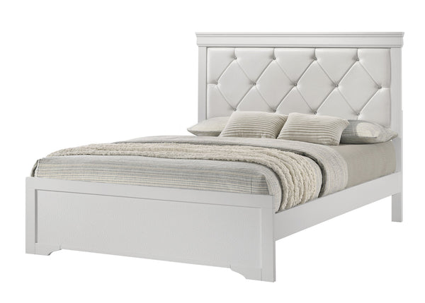English Elm Modern Queen Panel Bed with Upholstered Diamond-Tufted Headboard, Sturdy Wood Frame, Chic Bedroom centerpiece White 46.86 L x 32.68 W x 4.53 H B011S01684