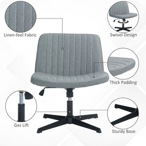 English Elm HOMCOM Wide Armless Office Chair with Breathable Linen Fabric, Thick Foam Padding, Tilt & Swivel Grey W2225P200764