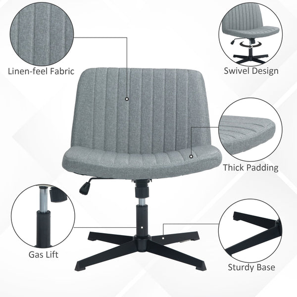English Elm HOMCOM Wide Armless Office Chair with Breathable Linen Fabric, Thick Foam Padding, Tilt & Swivel Grey W2225P200764