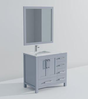 English Elm Dark Grey Bath Vanity Set With Carrara Marble Top, Chrome Faucet & Coordinated 34" Mirror Included B2731S01260