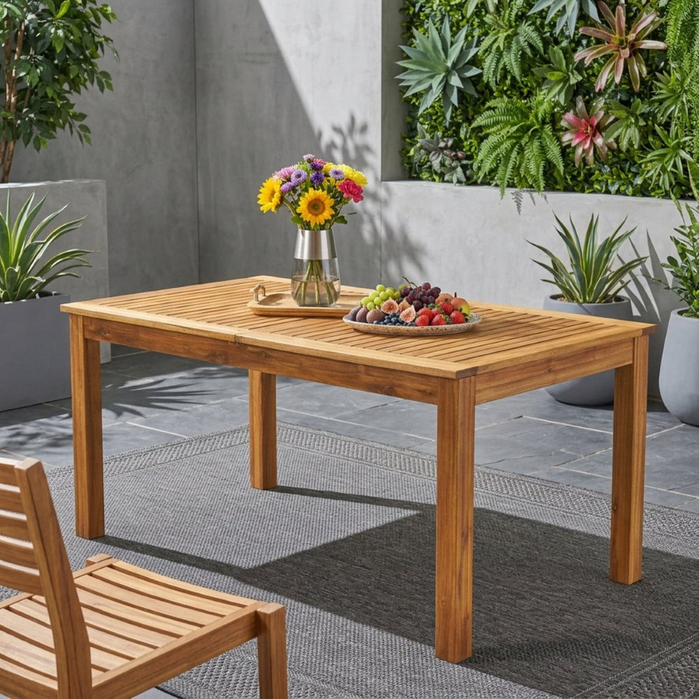 English Elm Outdoor Solid Acacia Expandable Patio Dining Table with Umbrella Hole Natural Grain 68892.00SNTS