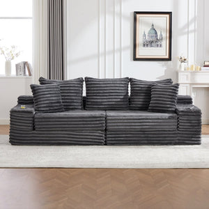 English Elm Oversized Corduroy Cloud Couch Convertible Sleeper Sofa with Memory Foam Seating Dark Gray W395S00117