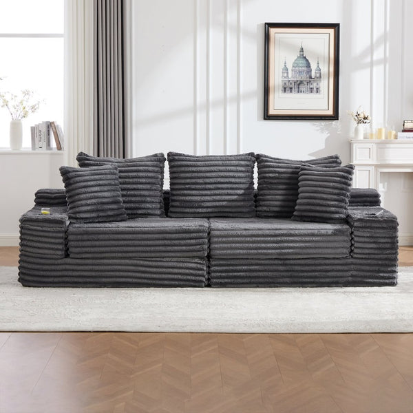 English Elm Oversized Corduroy Cloud Couch Convertible Sleeper Sofa with Memory Foam Seating Dark Gray W395S00117