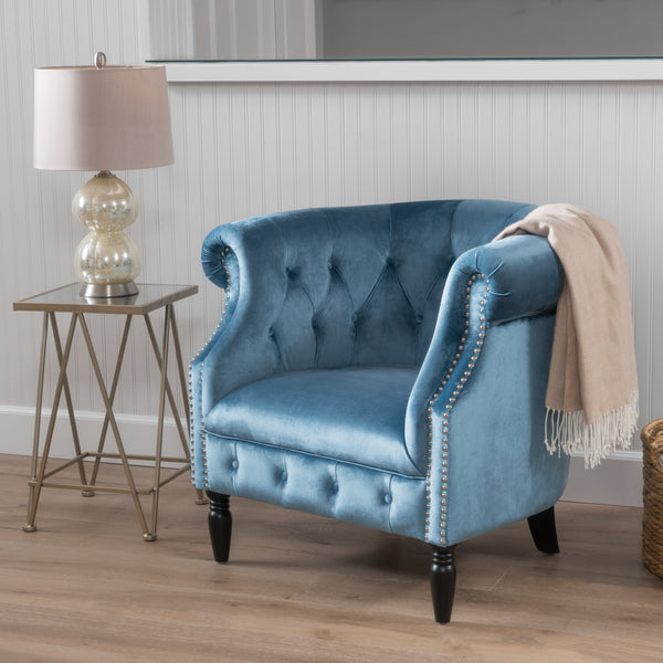 English Elm Christopher Knight Home® - CLUB Velvet Accent Chair with Kiln-Dried Legs — Plush Mid-Century Design, Compact Luxurious Seating Aqua 33.25 L x 29.75 W x 25 H 59259.00NVLTAQU