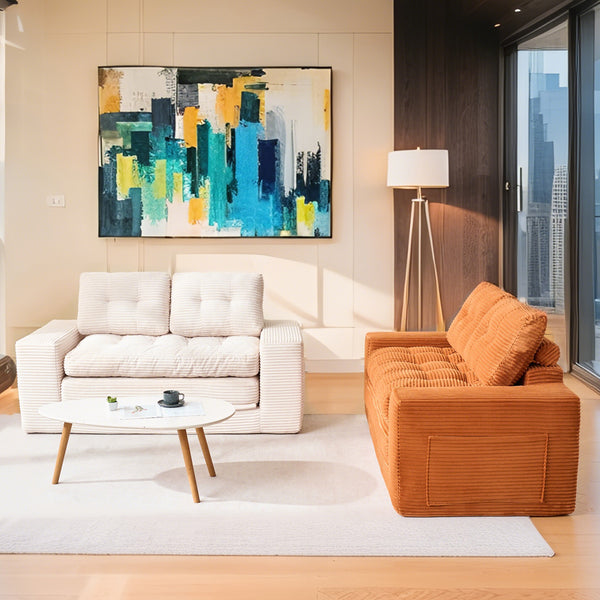 English Elm Loveseat Sofa Bed – Memory Foam Comfort, Convertible 2-In-1 Design, No Assembly, Corduroy Fabric Couch For Small Spaces And Guest Rooms (Beige) W2959P379135