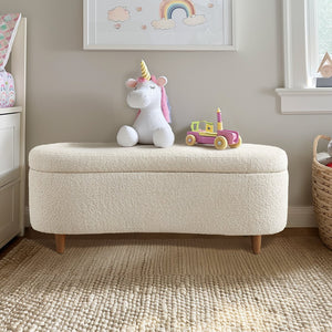 JLA Home INK+IVY - Boucle-Style Plush Storage Bench with Curved Front, Soft-Close Hinges & Solid Wood Legs for Entryways Cream II105-0593