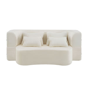 English Elm Queen Plush Floor Sofa Futon with 4 Pillows — Modern Foam Folding Couch Mattress for Living Room Guest Bedroom White W3612P336073