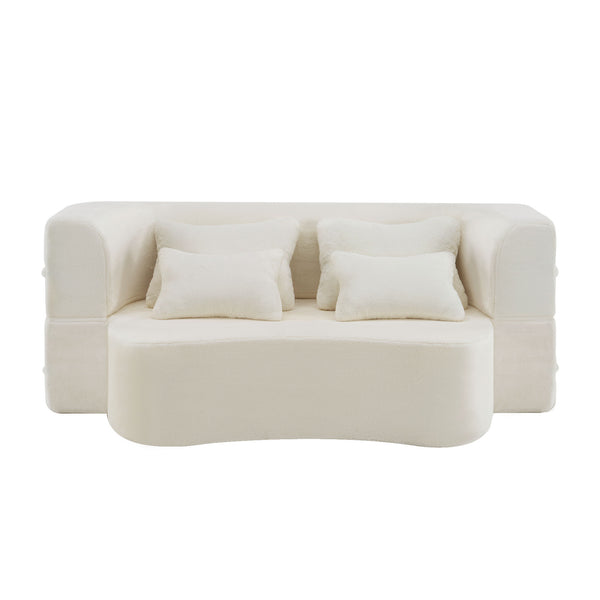 English Elm Queen Plush Floor Sofa Futon with 4 Pillows — Modern Foam Folding Couch Mattress for Living Room Guest Bedroom White W3612P336073