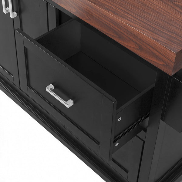 English Elm K&k Rolling Kitchen Island with Walnut Grain Countertop Drawers and Spice Rack Black N707S000025B
