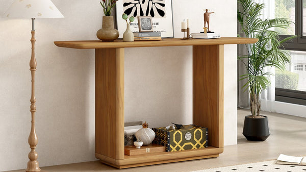 English Elm Mirod Acacia Veneer Console Table with U-base and Curved Edges for Entryway Natural N760P237958N