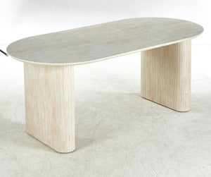 English Elm Extensible Ameican White Oak MDF Pedestal Dining Table for 4-6, Stylish Durable Coffee & Office Use W234S00083