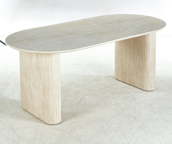 English Elm Extensible Ameican White Oak MDF Pedestal Dining Table for 4-6, Stylish Durable Coffee & Office Use W234S00083