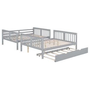 English Elm Full Over Bunk Bed with Twin Trundle Solid Pine Frame Gray Convertible LT100204AAE