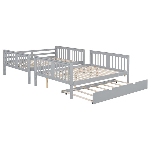 English Elm Full Over Bunk Bed with Twin Trundle Solid Pine Frame Gray Convertible LT100204AAE