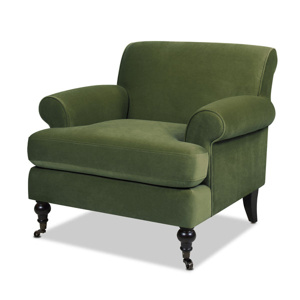 English Elm Jennifer Taylor Home - Alana 38" Lawson Accent Chair With Metal Casters - Olive Green Performance Velvet For Ultimate Comfort B2719P238306