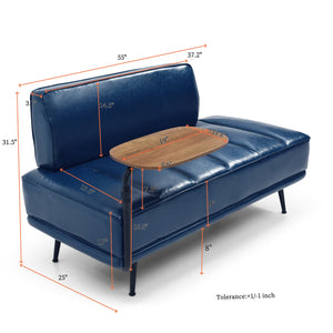 English Elm 55"Inch Modern End of Bed Bench with PU Leather, High-Resilient Foam, Rotating Tray & Metal Legs for Entryway Blue W2677P368209
