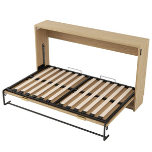 English Elm Twin Murphy Bed XL Cabinet with LED Light, Gray Finish, Space-Saving Foldaway Design, 800lb Capacity N709P002050N