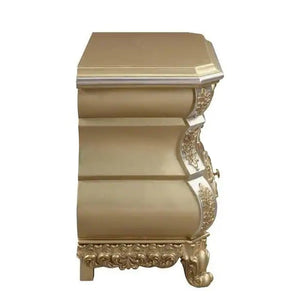 English Elm 3 Drawers Resin Nightstand Gold Finish with Ornate Scrollwork, Durable Wood Frame & Spacious Storage Elegance B016P256530