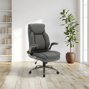 OSP Home Furnishings Big and Tall Ergonomic Office Chair with Lumbar Support Leather Seat 400 Lb Capacity Grey ECH14517BT-EC42