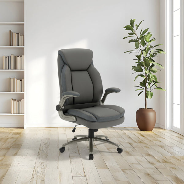 OSP Home Furnishings Big and Tall Ergonomic Office Chair with Lumbar Support Leather Seat 400 Lb Capacity Grey ECH14517BT-EC42