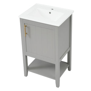 English Elm 20" Modern Bathroom Vanity with Ceramic Sink, Solid Wood MDF Build, Soft-Close Door & Shelf Grey N725P220604E