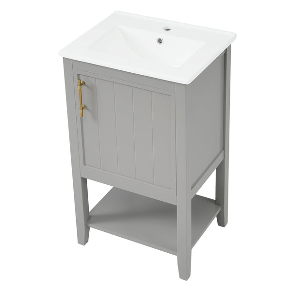 English Elm 20" Modern Bathroom Vanity with Ceramic Sink, Solid Wood MDF Build, Soft-Close Door & Shelf Grey N725P220604E
