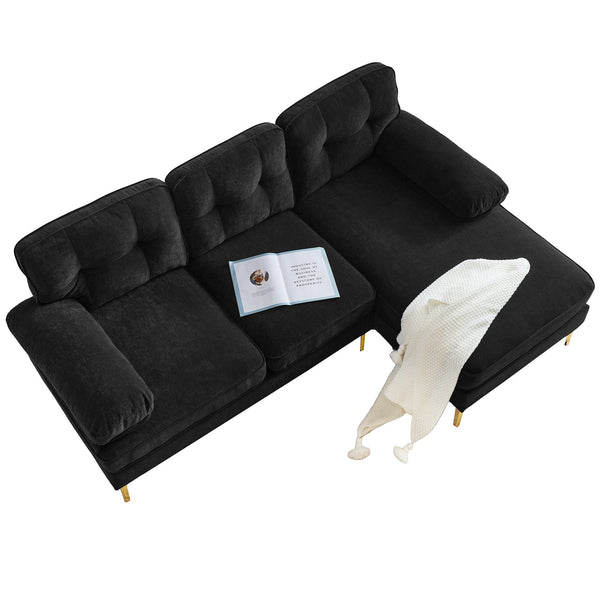 English Elm 82.6" Modern Velvet Sectional Sofa L-Shaped 3-Seater with Removable Cushions, Sturdy Plywood Frame Black N719S000980B