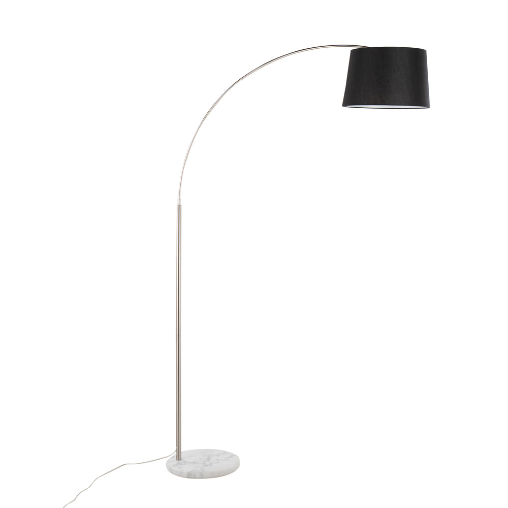 English Elm March Contemporary Floor Lamp - Stylish White Marble Base & Black Linen Shade For Modern Decor B202S01374