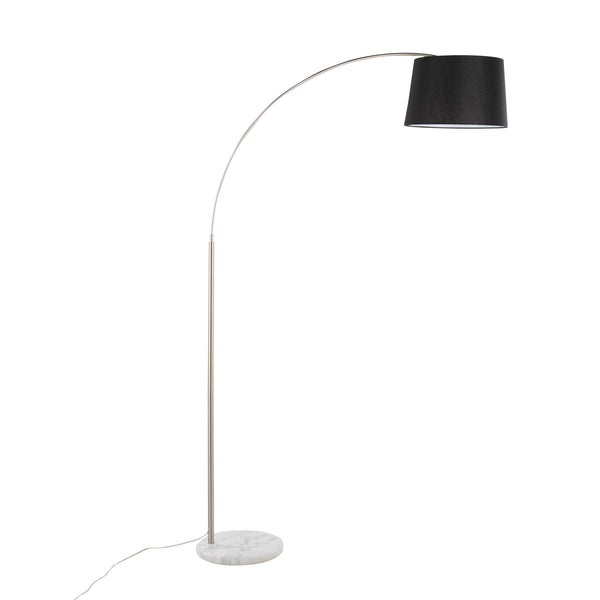 English Elm March Contemporary Floor Lamp - Stylish White Marble Base & Black Linen Shade For Modern Decor B202S01374