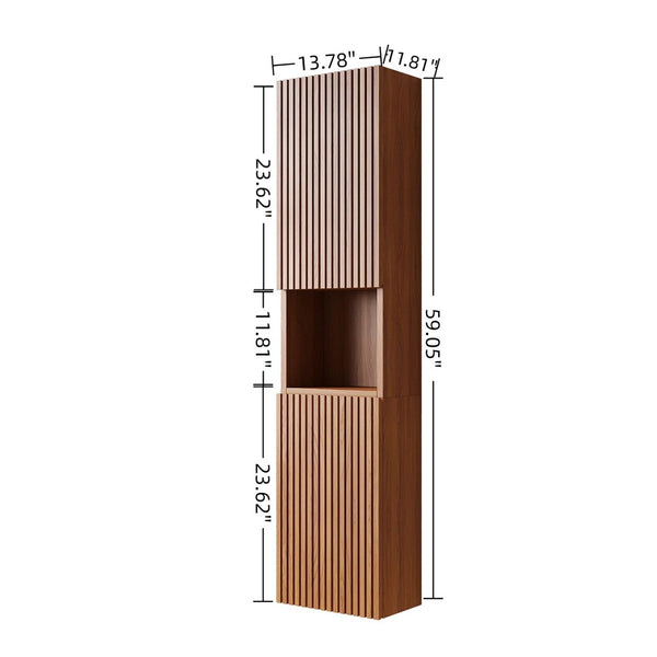 English Elm Mitch Tall Wall Mounted Bathroom Cabinet Oak Woodgrain Slim Storage with Shelves W2615S00520