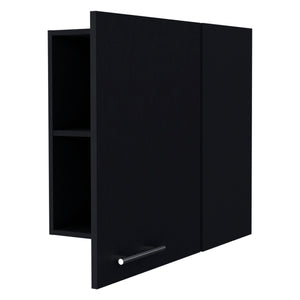 English Elm So- Compact So- Hi Wall Cabinet Melamine Black with One Door, Two Shelves for Small Space Storage, 23.6x19.7x13.1 inches B128P237141