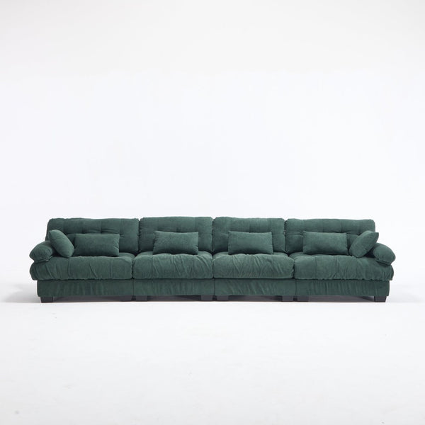 English Elm Modular Cloud Sectional Sofa Flannelette Upholstered Deep Seat with Plush Round Armrests Green W2120S00043
