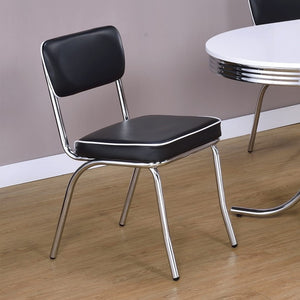 English Elm Set Of 2 Upholstered Side Chairs, Black and Chrome