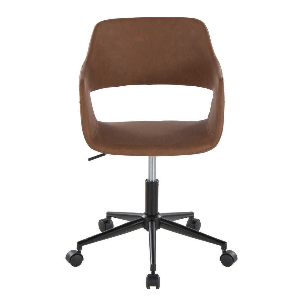 English Elm Margarite Ergonomic Task Chair in Brown Faux Leather with Black Metal Base, Swivel, Adjustable Height B202P223916