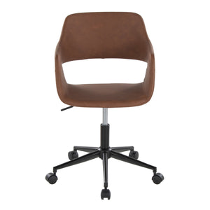 English Elm Margarite Ergonomic Task Chair in Brown Faux Leather with Black Metal Base, Swivel, Adjustable Height B202P223916
