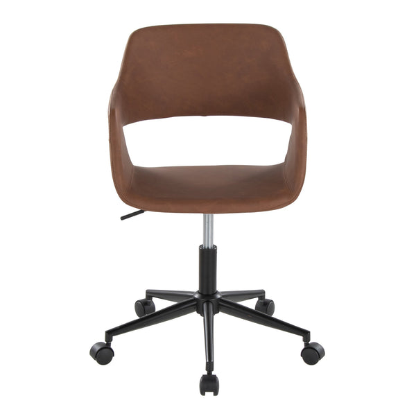 English Elm Margarite Ergonomic Task Chair in Brown Faux Leather with Black Metal Base, Swivel, Adjustable Height B202P223916